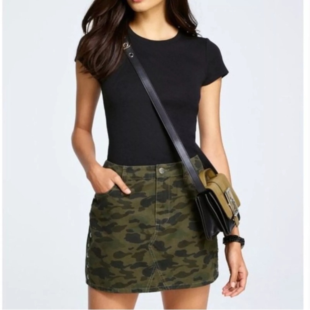 REBECCA MINKOFF DOVE CAMOUFLAGE CAMO STUDDED MINI SKIRT